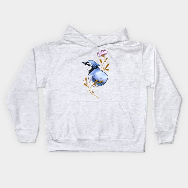 Blue Jay and his Purple Flower Kids Hoodie by Ellen Wilberg